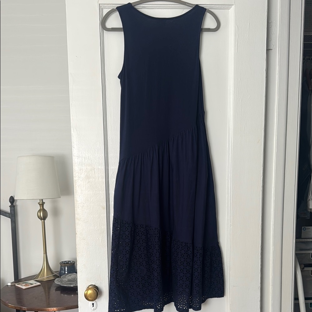 Chicos Navy Blue Sleeveless Crew Neck Sundress with Texture at Bottom - Picture 5 of 15